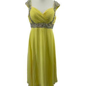 </P> Yellow Chiffon Prom Dress with Jewels and sequins </P>