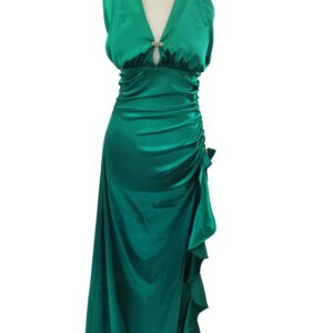 </P> Green Satin Halterneck Dress Size 8/10 </P>
