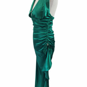 </P> Green Satin Halterneck Dress Size 8/10 </P>