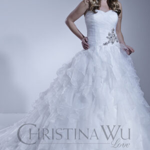 </P> Christina Wu ‘Love’ Ivory Organza Wedding Dress Size 18 </P> with veil