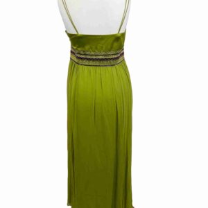 </P> Green Embroidered Satin and Silk Chiffon Dress Size 14 </P>