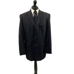 </p>The Business @ Allders Two Piece Pinstripe Dark Navy Suit  </p>Size: Jacket – 42″R, Trousers – 36″R