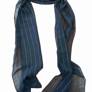 </P>Lovely Black Sheer Scarf With Light Grey Dashed Horizontal Stripe Design