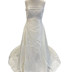 </P> Pronuptia Champagne Satin Wedding Dress Size 16 est </P>