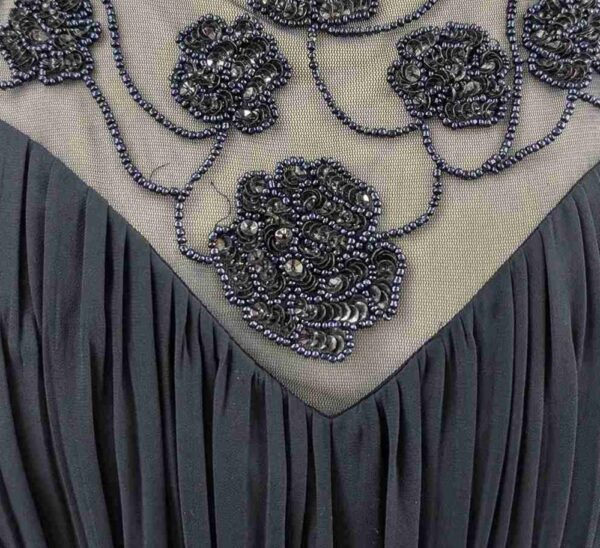 </P> Beautiful Beaded Navy Chiffon Dress Size 14 </P> - Image 3