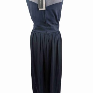 </P> Beautiful Beaded Navy Chiffon Dress Size 14 </P>