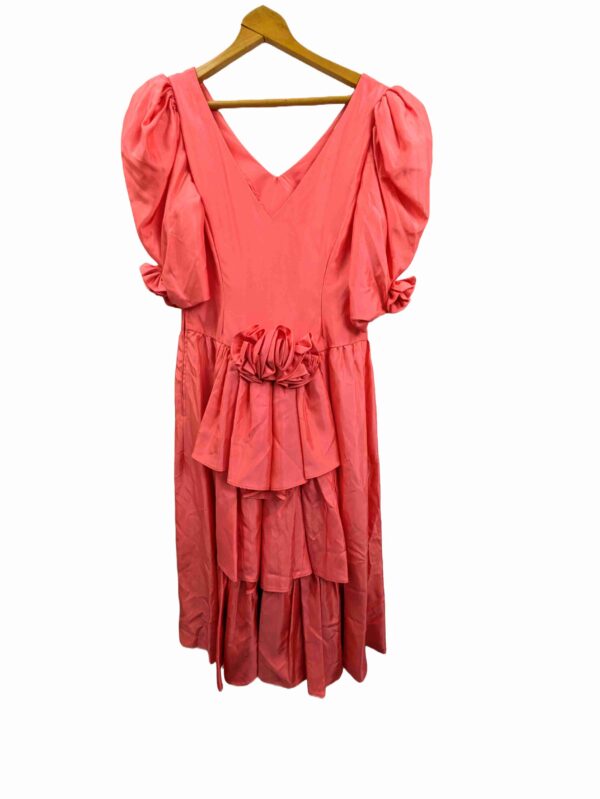 </P> Vintage 1980's Coral V neck Dress Size 8 </P> - Image 2